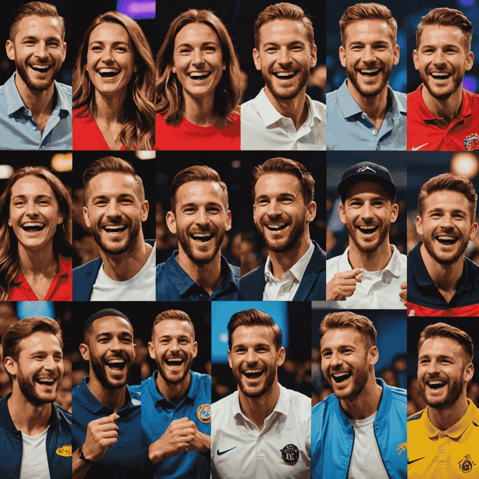 A collage of happy faces from various players celebrating a shared jackpot win in Avia Plink Club