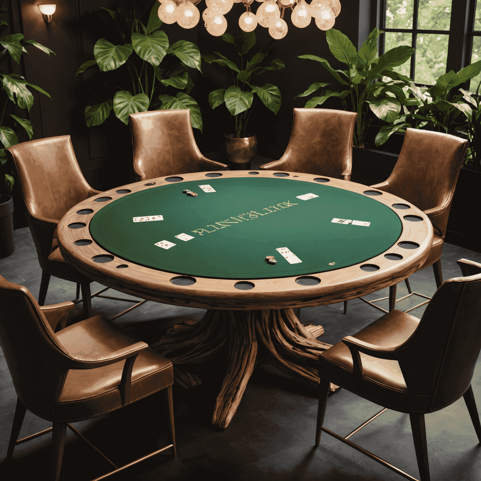 Plink Poker - A poker table made from sustainable materials with cards featuring nature-inspired designs