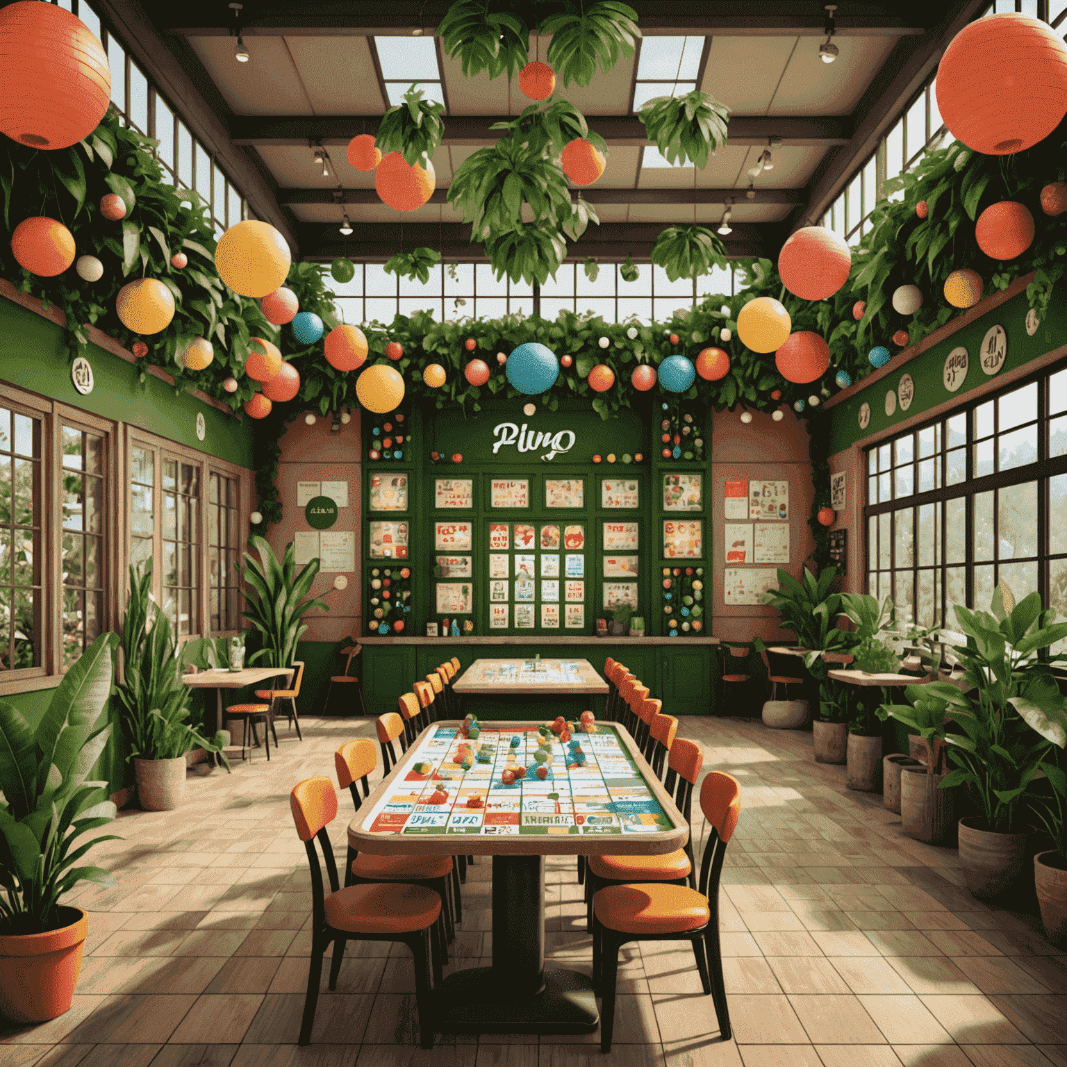 Plink Bingo - A colorful bingo hall with plants and eco-friendly decorations